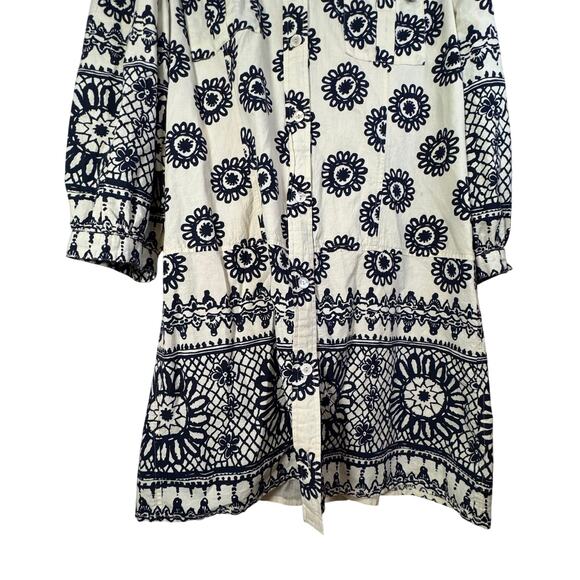 Love the Label Sula Mini Shirt Dress Dagmar Ivory Navy Collared Block Print Sz L - Picture 7 of 7